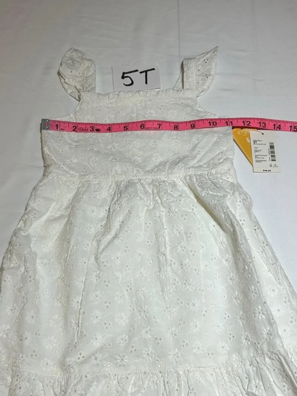 Gymboree Girls White Bunny's Tail Sleeveless Eyelit Flutter Dress Prairie Fields